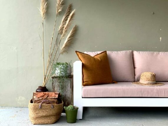 2 seater sunbrella blush outdoor sofa