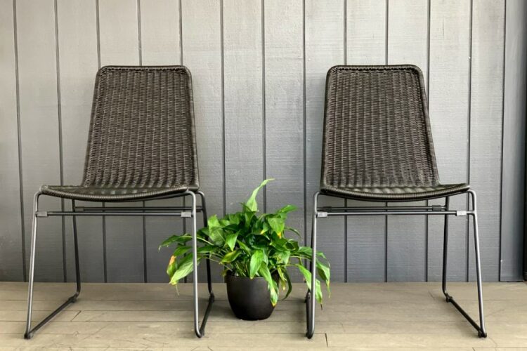 black PE rattan steel outdoor dining chairs nz