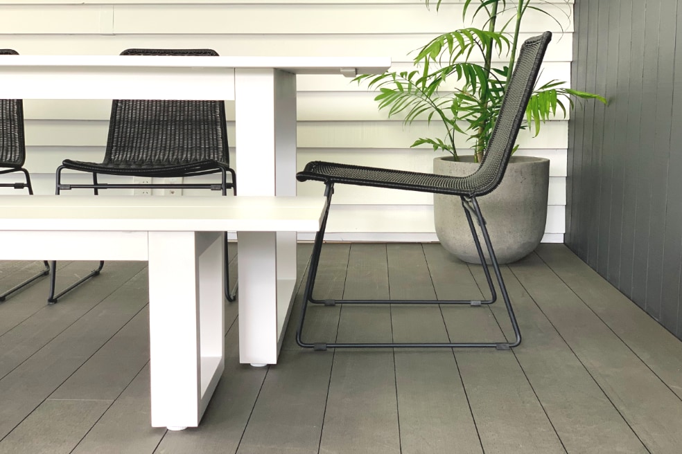 modern long white aluminium 8 seater outdoor table Auckland