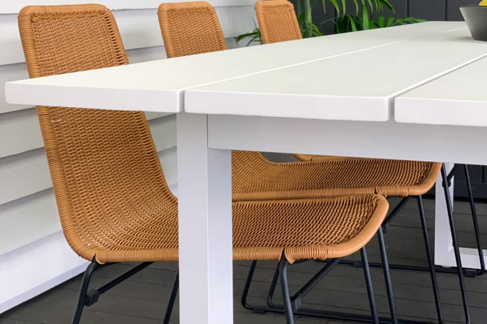 modern stylish white aluminium 8 seater outdoor table and chairs Auckland
