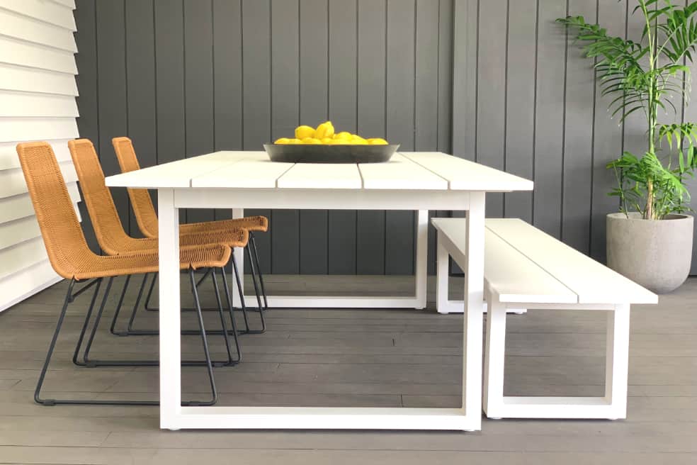 8 Seater Outdoor Dining Table, White Kitchen Table With Bench Seating