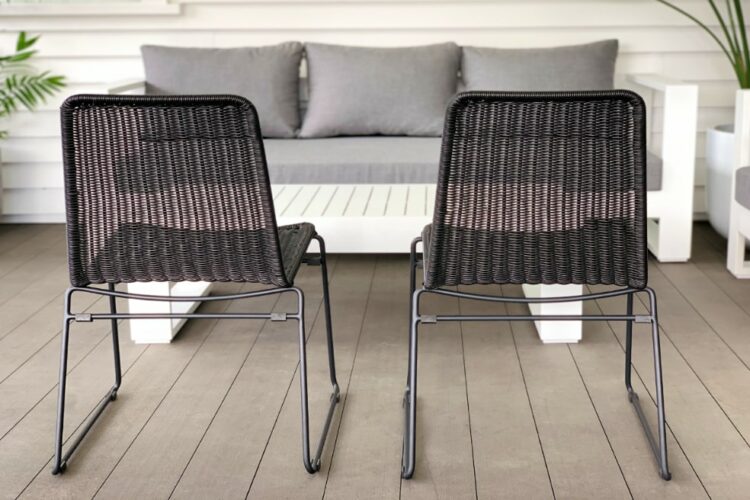 rattan steel black outdoor dining chairs