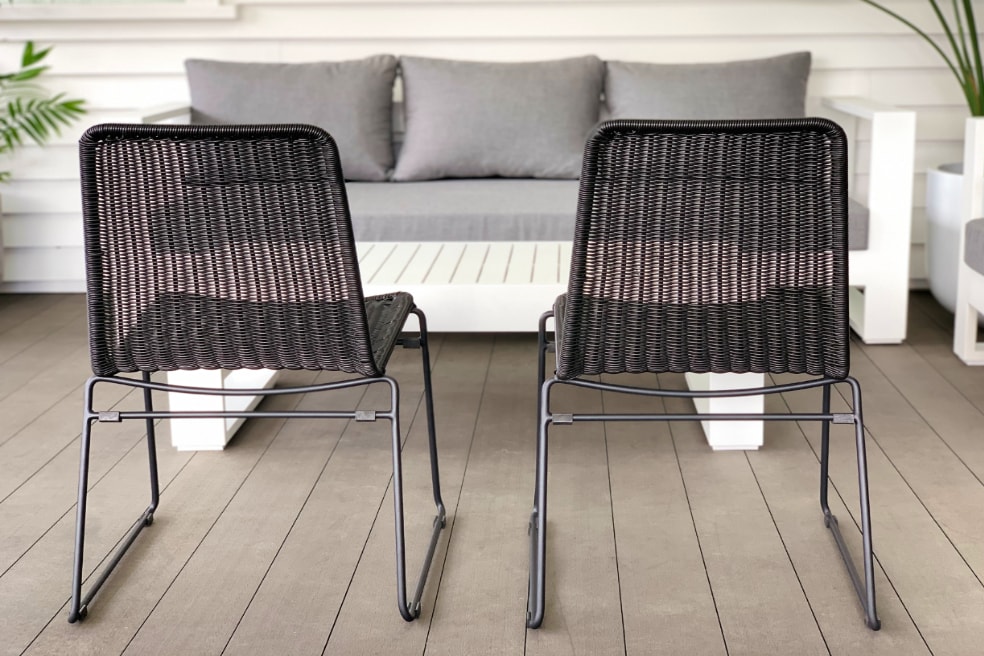Rakino Outdoor Rattan Steel Single Dining Chair Black Or Wheat Furniture Outside Space Nz - Black Rattan Wicker Patio Chairs