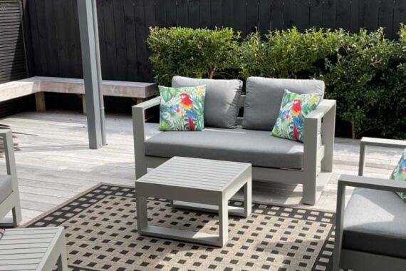Bask 2-Seater Outdoor Sofa (grey frame) END-OF-LINE, FLOOR STOCK
