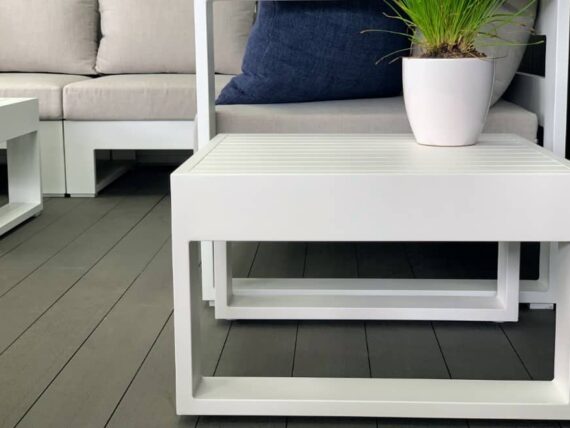 small square slatted outdoor side table
