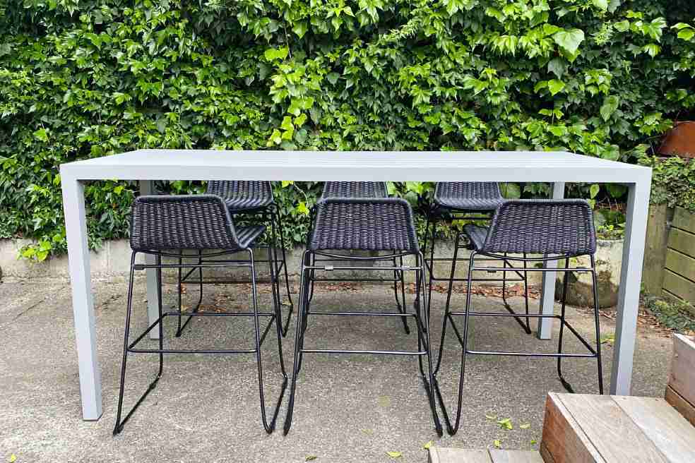 modern grey outdoor bar table set