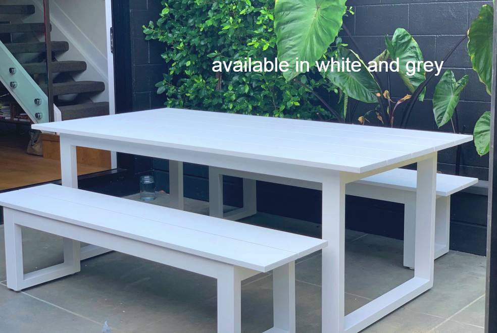 grey outdoor 2M quality outdoor table and bench seats nz