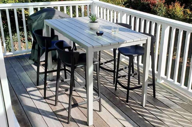 modern metal grey outdoor bar table set