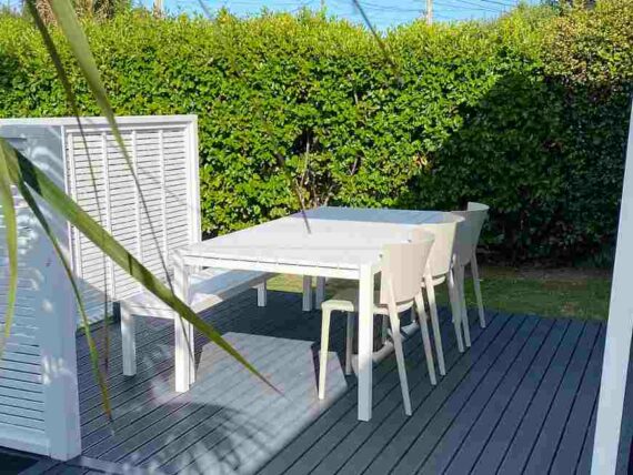 2m white outdoor table bench chair set