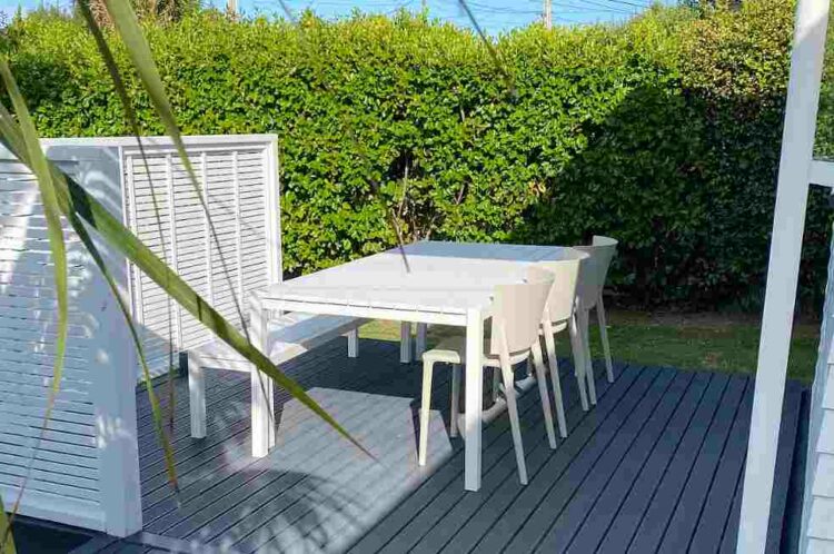 2m white outdoor table bench chair set