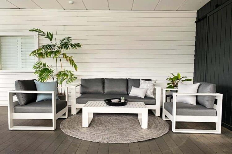 piece premium white outdoor sofa set charcoal cushions