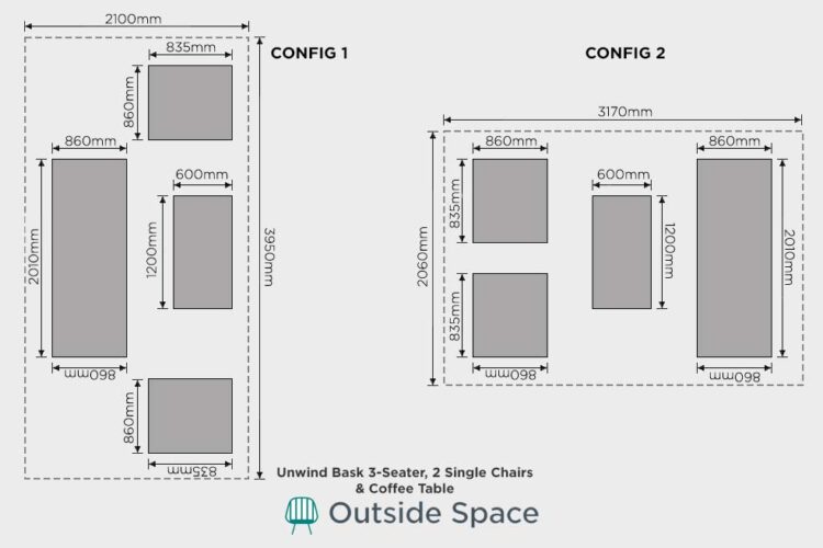 Unwind outdoor furniture 3 Seater + 2 Singles & Coffee Table