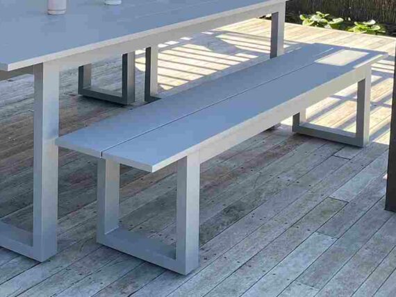 beautiful long grey outdoor bench