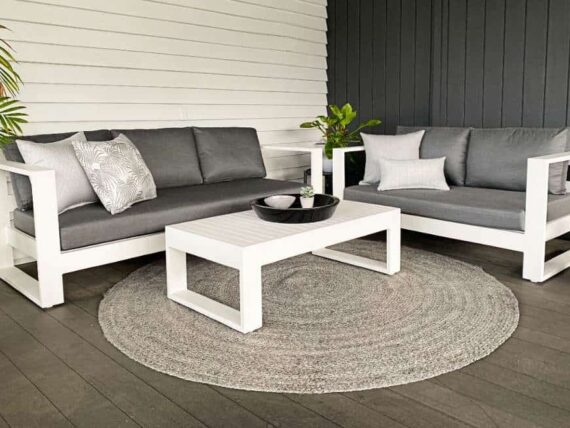 high quality white outdoor 3 steater 2 seater sofa set charcoal cushions