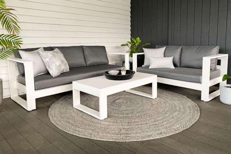 high quality white outdoor 3 steater 2 seater sofa set charcoal cushions