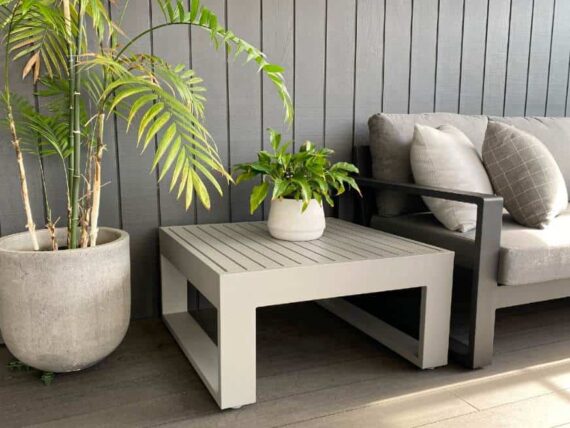 large square grey outdoor side table