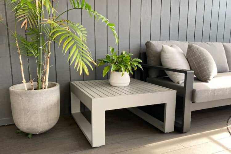 large square grey outdoor side table