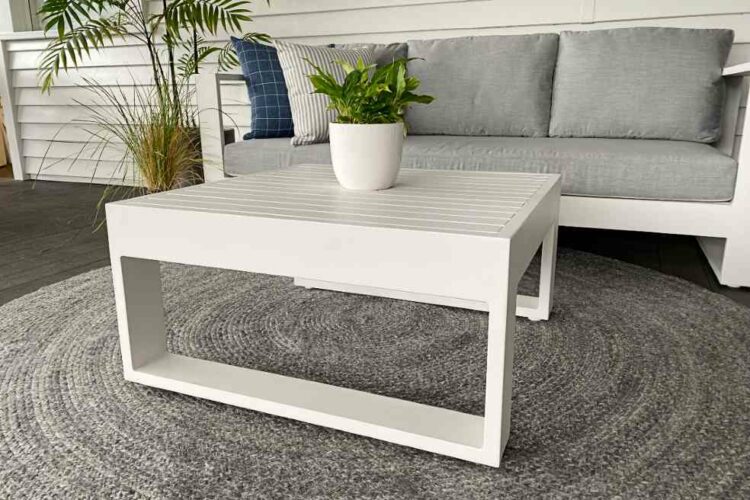 large white square outdoor coffee table