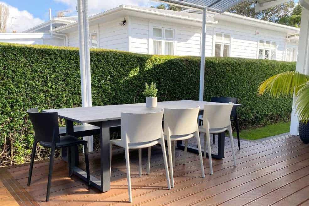 long lunch outdoor dining table bench chairs