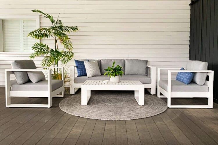 premium quality white 4 piece outdoor sofa set grey cushions
