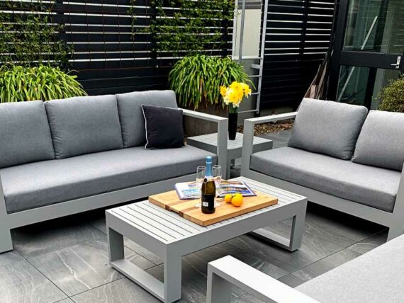 quality grey triple double coffee outdoor set