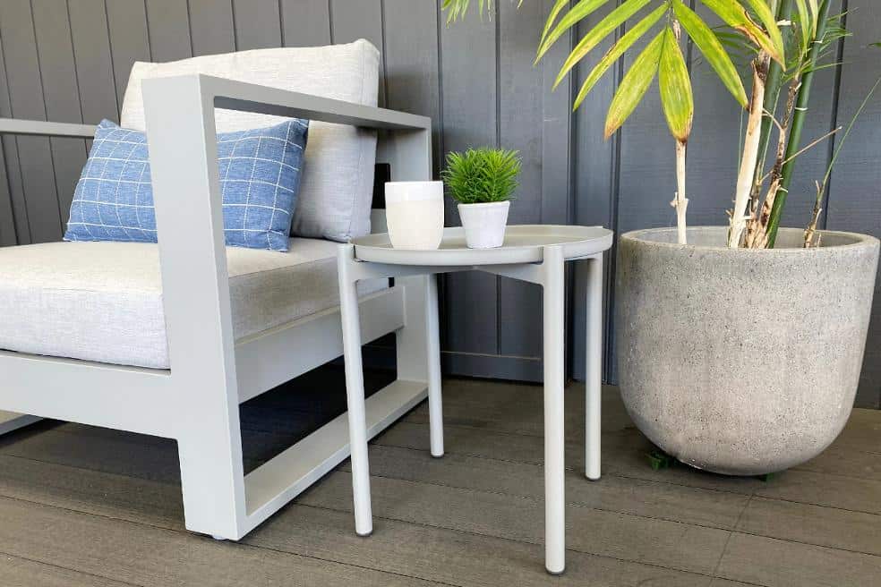 simple aluminium round outdoor side table