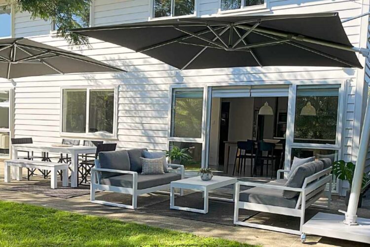 weatherproof outdoor sofas white frame and grafito grey fabric
