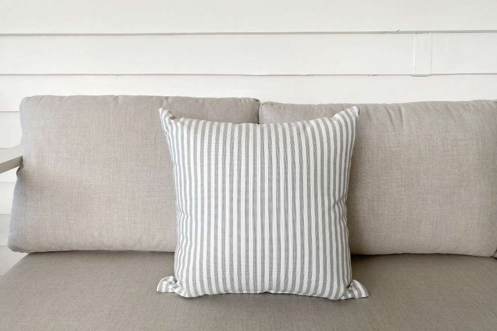 grey striped outdoor cushion