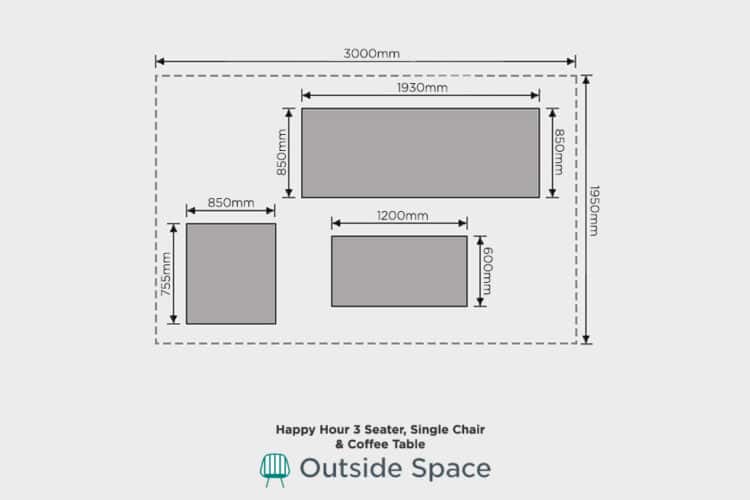 Outdoor Happy Hour 3-Seater 1 Single + coffee table