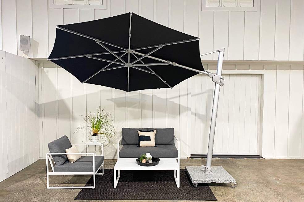 3M Round Cantilever Sunbrella Umbrella in 'Coal' - Outside Space
