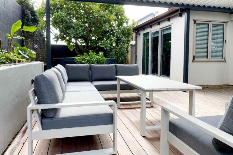 low outdoor dining table bone