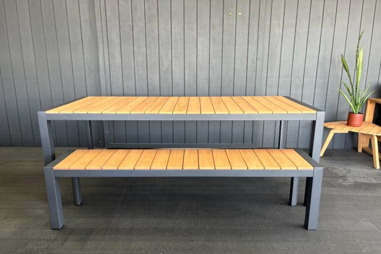 slatted teak top outdoor dining table nz